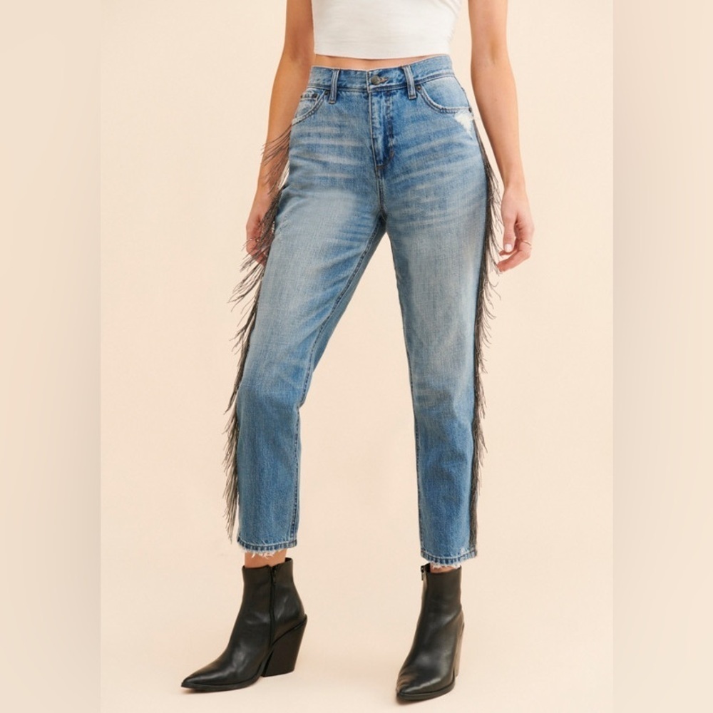 Anthropologie Blue Revival Denim Jeans Crystal Embellishments sz 32